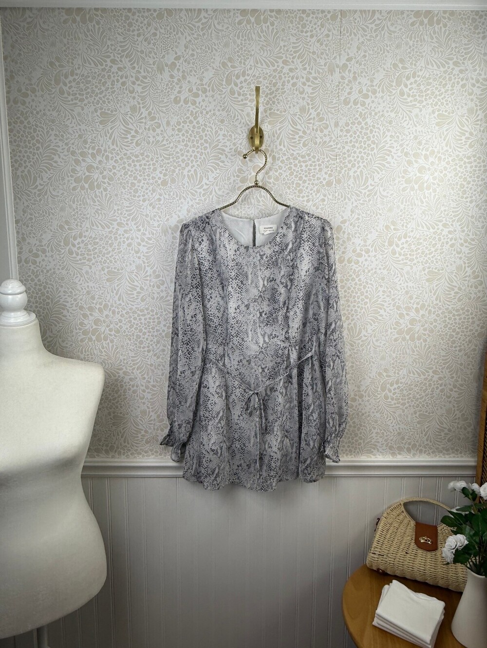 Seraphine Maternity Snake Print Long Sleeve Tie Waist Blouse - Size - US 6